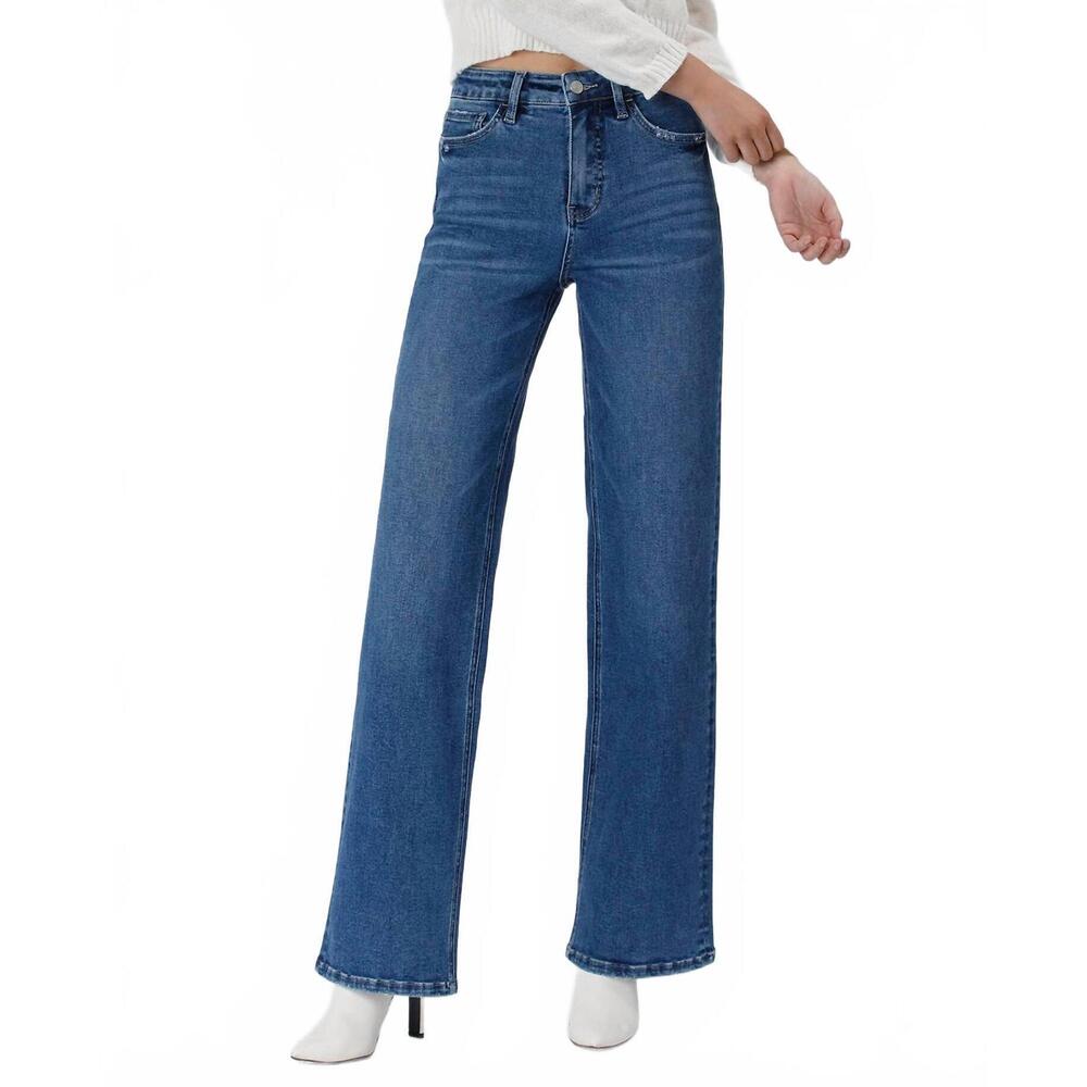 NEW LOVERVET elle tummy control 90's high rise wide leg jeans in blue